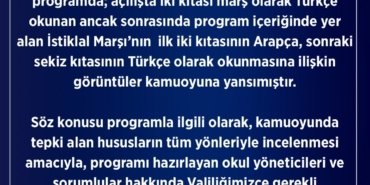 İstiklal Marşı’nın Arapça okunmasına ilişkin soruşturma başlatıldı